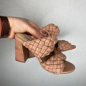Steve Madden‎ Braided Block Heel Sandals | Size 6.5 | Nude Tan Woven Heels